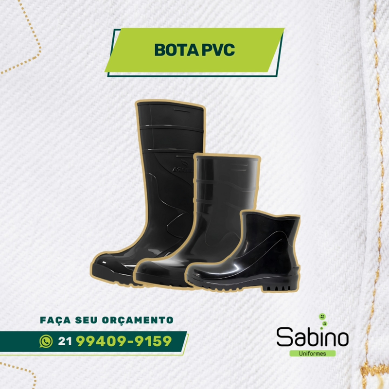 Bota em PVC, Cano Curto, Médio e Longo, uniformes profissionais, uniformes