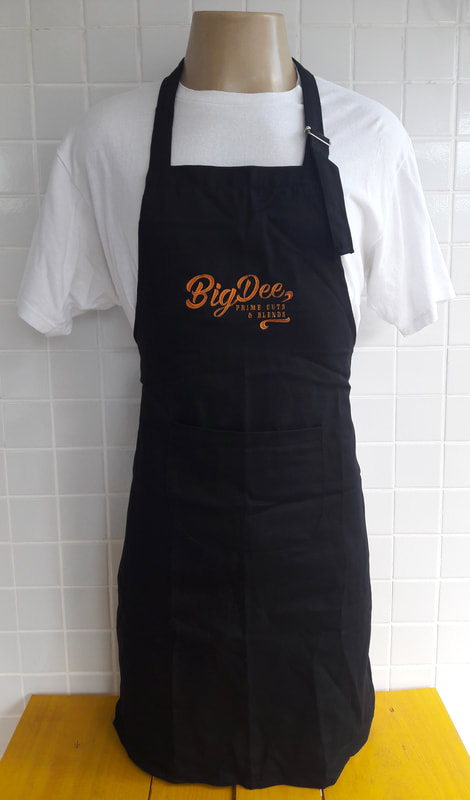Avental de Brim Bordado Big Dee Hamburguers, avental uniforme, uniformes profissionais, uniforme bordado
