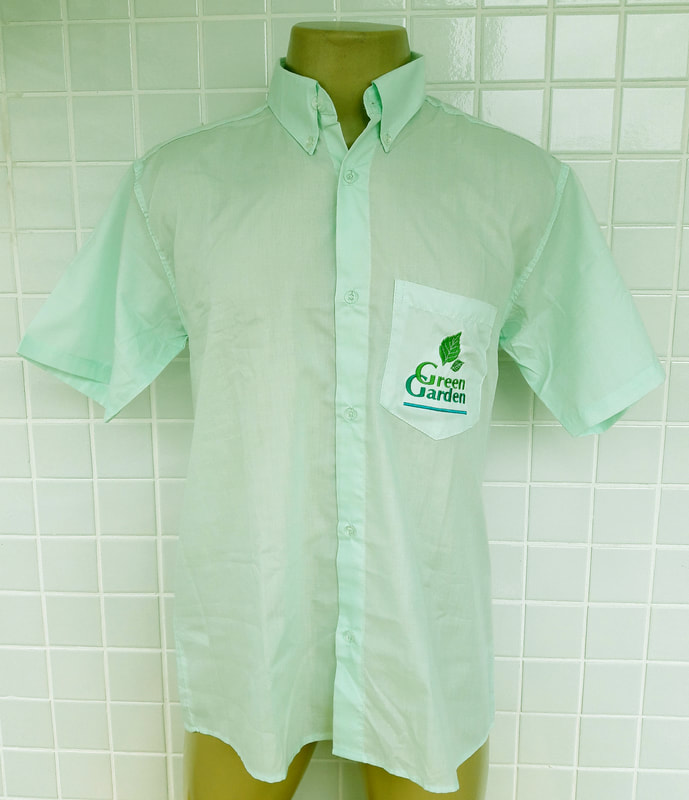 Camisa Social Masculina Manga Curta Verde C/ Bordado
